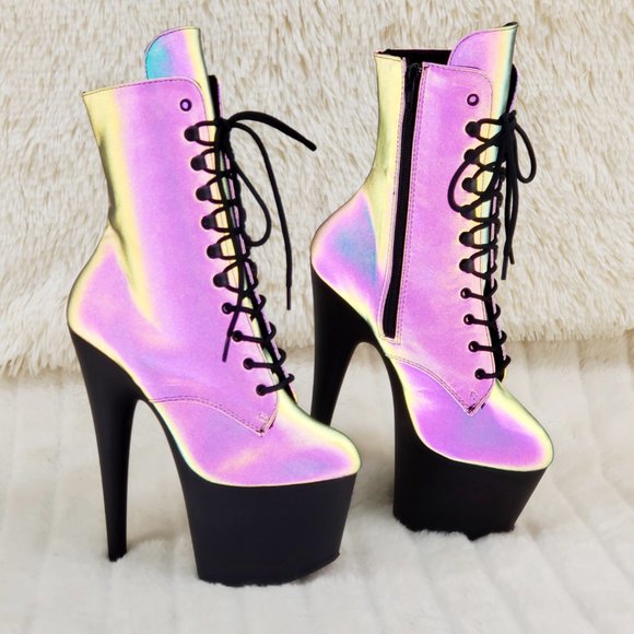 Reflective Platform 7" High Heel Ankle Boots - Picture 11 of 16